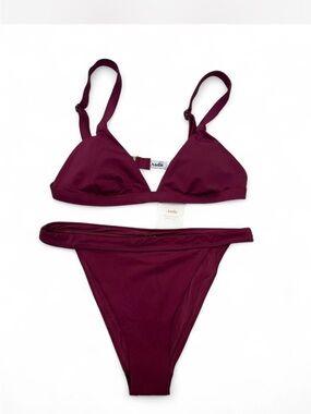 Andie swim NWT Burgundy plum Caicos Triangle high waisted Bikini Set M
